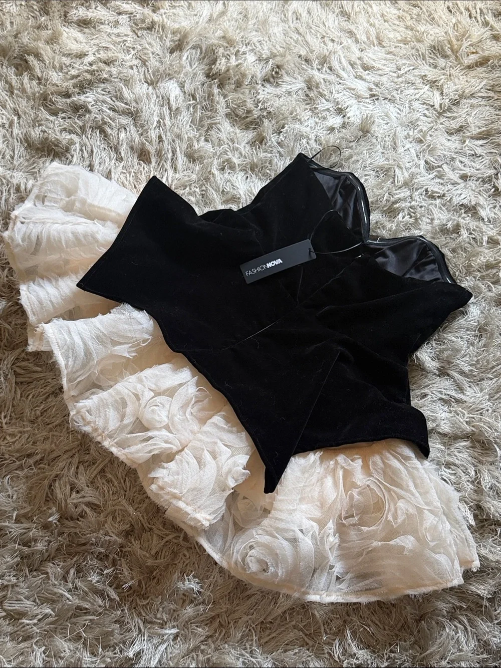 Fashion Nova Black Strapless Dress with White Rosette Hem - Picture 2 of 3